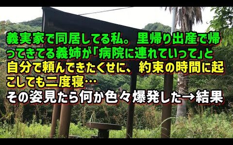 【スカッとひろゆき】義実家で同居してる私。里帰り出産で帰ってきてる義姉が「病院に連れていって」と自分で頼んできたくせに、約束の時間に起こしても二度寝…その姿見たら何か色々爆発した→結果