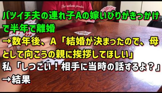 【スカッとひろゆき】バツイチ夫の連れ子Aの嫁いびりがきっかけで半年で離婚→数年後、A「結婚が決まったので、母として向こうの親に挨拶してほしい」私「しつこい！相手に当時の話するよ？」→結果