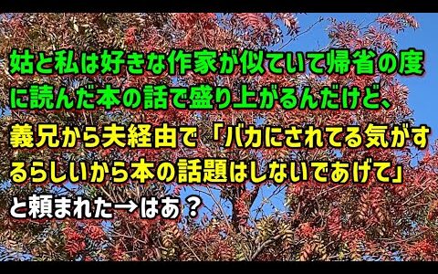 【スカッとひろゆき】姑と私は好きな作家が似ていて帰省の度に読んだ本の話で盛り上がるんだけど、義兄から夫経由で「バカにされてる気がするらしいから本の話題はしないであげて」と頼まれた←はあ？