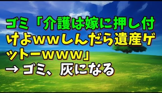 【スカッとひろゆき】ゴミ「介護は嫁に押し付けよｗｗしんだら遺産ゲットーｗｗｗ」 → ゴミ、灰になる