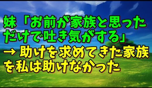 【スカッとひろゆき】妹「お前が家族と思っただけで吐き気がする」 → 助けを求めてきた家族を私は助けなかった